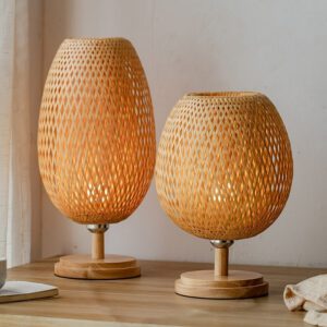 Nachttischlampe Bambus Geflochten