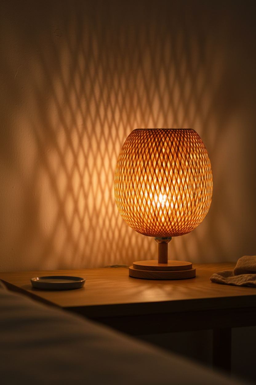 Nachttischlampe Bambus Geflochten – Produktansicht 6