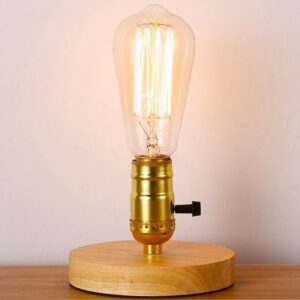Nachttischlampe Holzsockel Offene Glühbirne