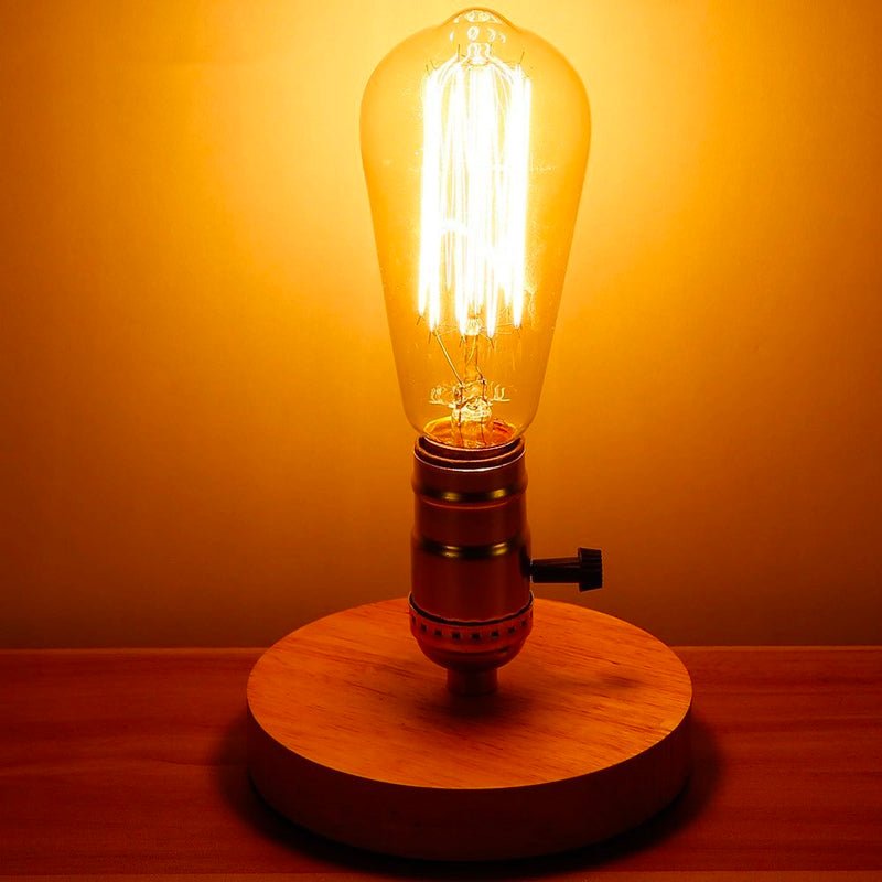 Nachttischlampe Holzsockel Offene Glühbirne – Produktansicht 2