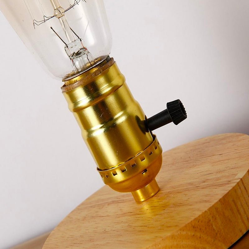 Nachttischlampe Holzsockel Offene Glühbirne – Produktansicht 3