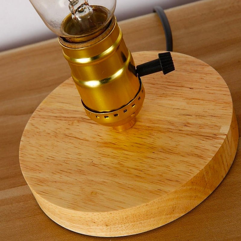 Nachttischlampe Holzsockel Offene Glühbirne – Produktansicht 4