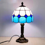 Nachttischlampe Vintage Buntglas Blau