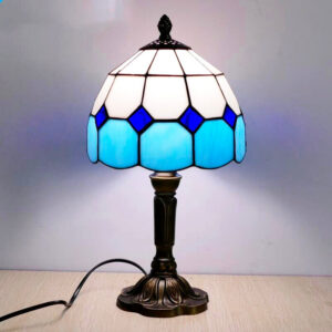 Nachttischlampe Vintage Buntglas Blau