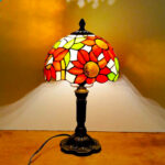 Nachttischlampe Vintage Buntglas Rot