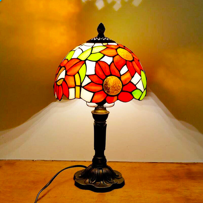 Nachttischlampe Vintage Buntglas Rot
