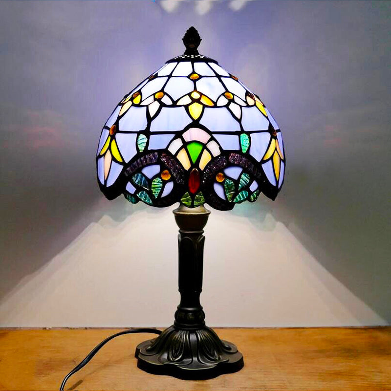 Nachttischlampe Vintage Buntglas Violett