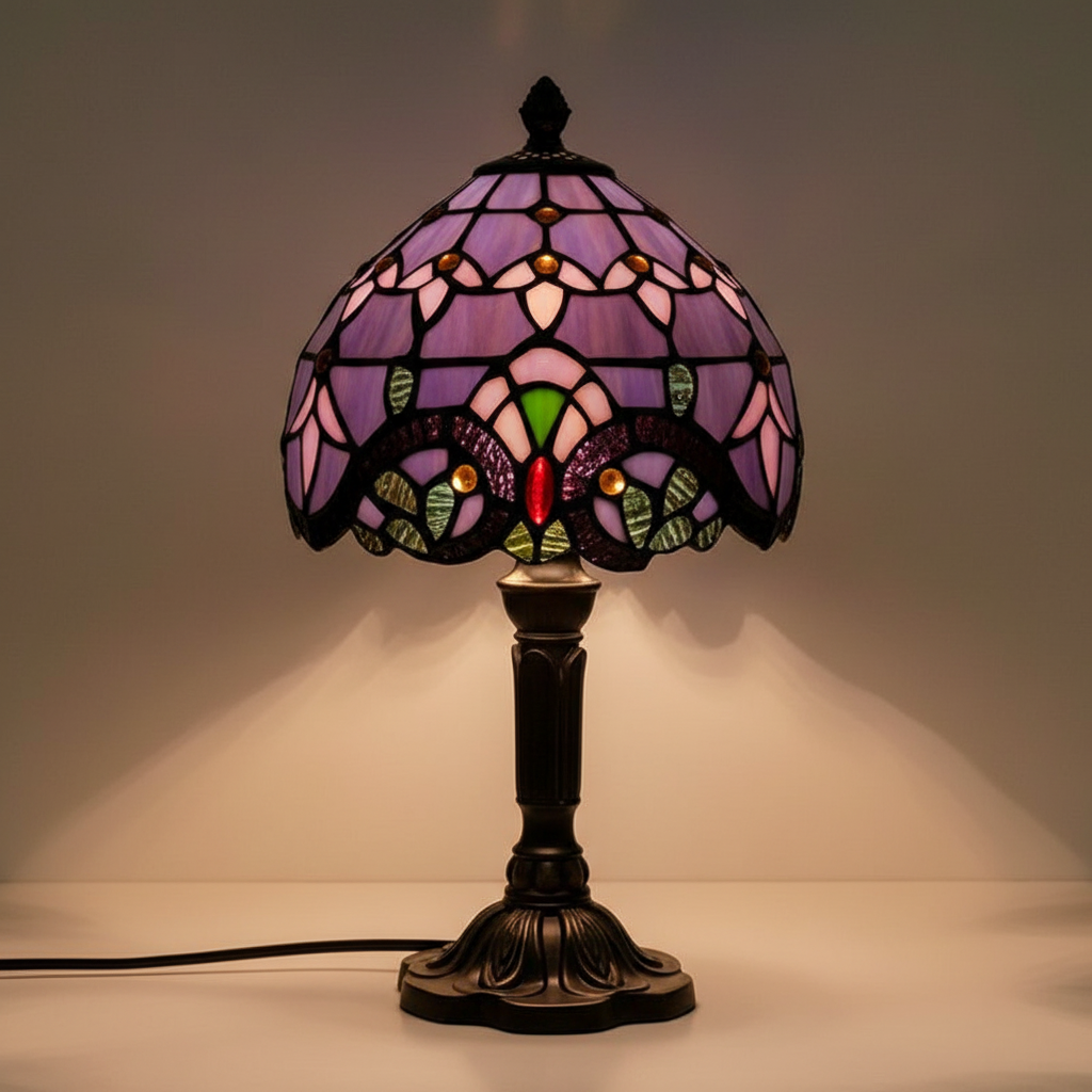 Nachttischlampe Vintage Buntglas Violett – Produktansicht 2